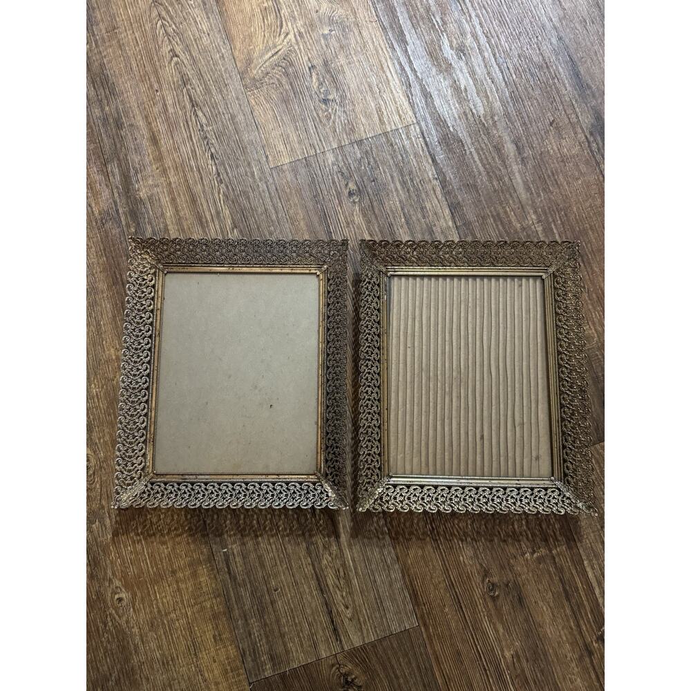 Vintage MCM Gold Tone Filigree Ornate Picture Frame Lot Set Of 2 Scroll 8x10